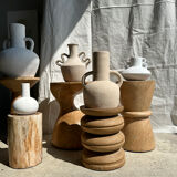 Handmade terracotta vase painted white with double handles H:16 D:20