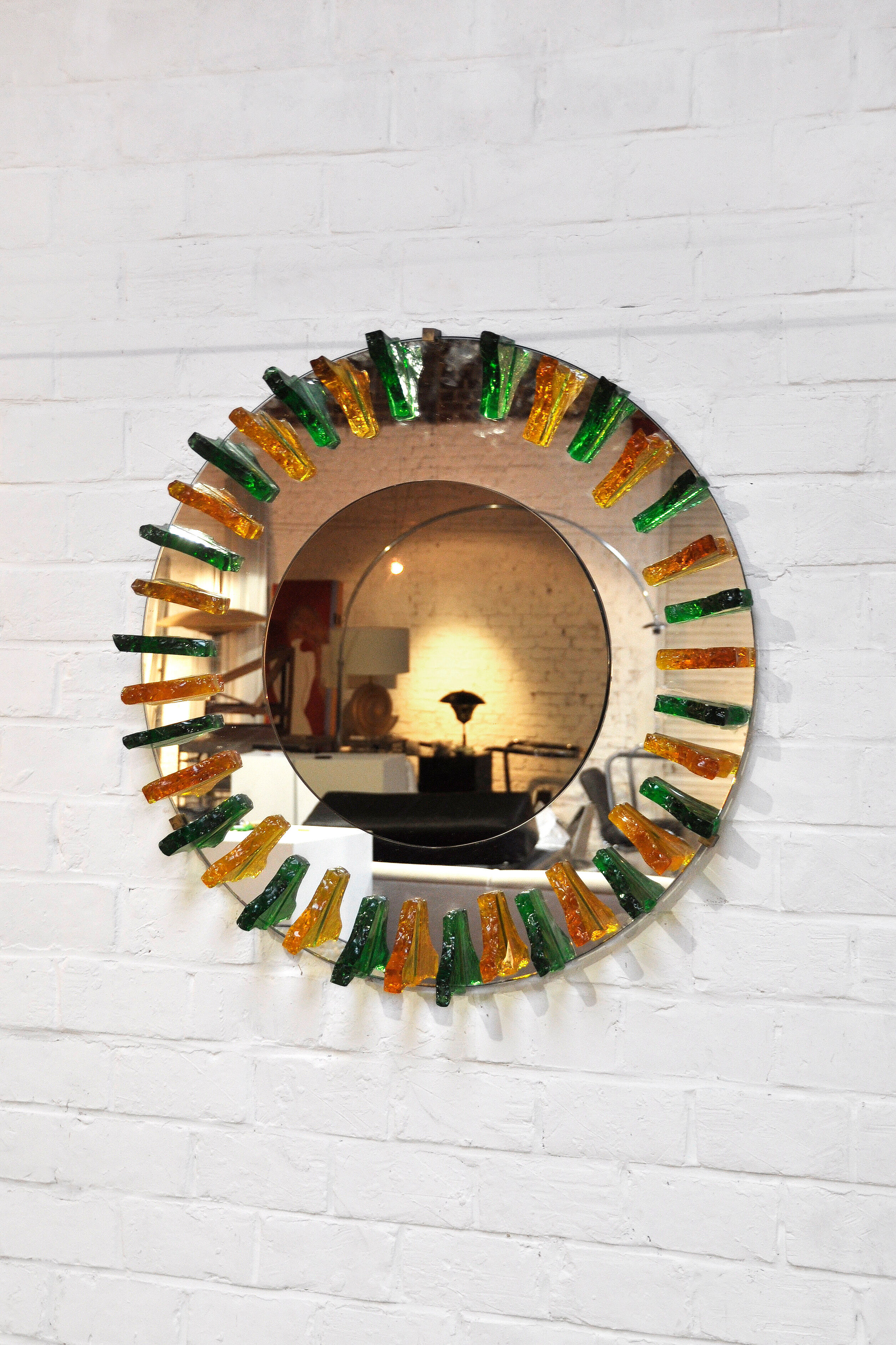 Crystal glass wall mirror, italy 1960's