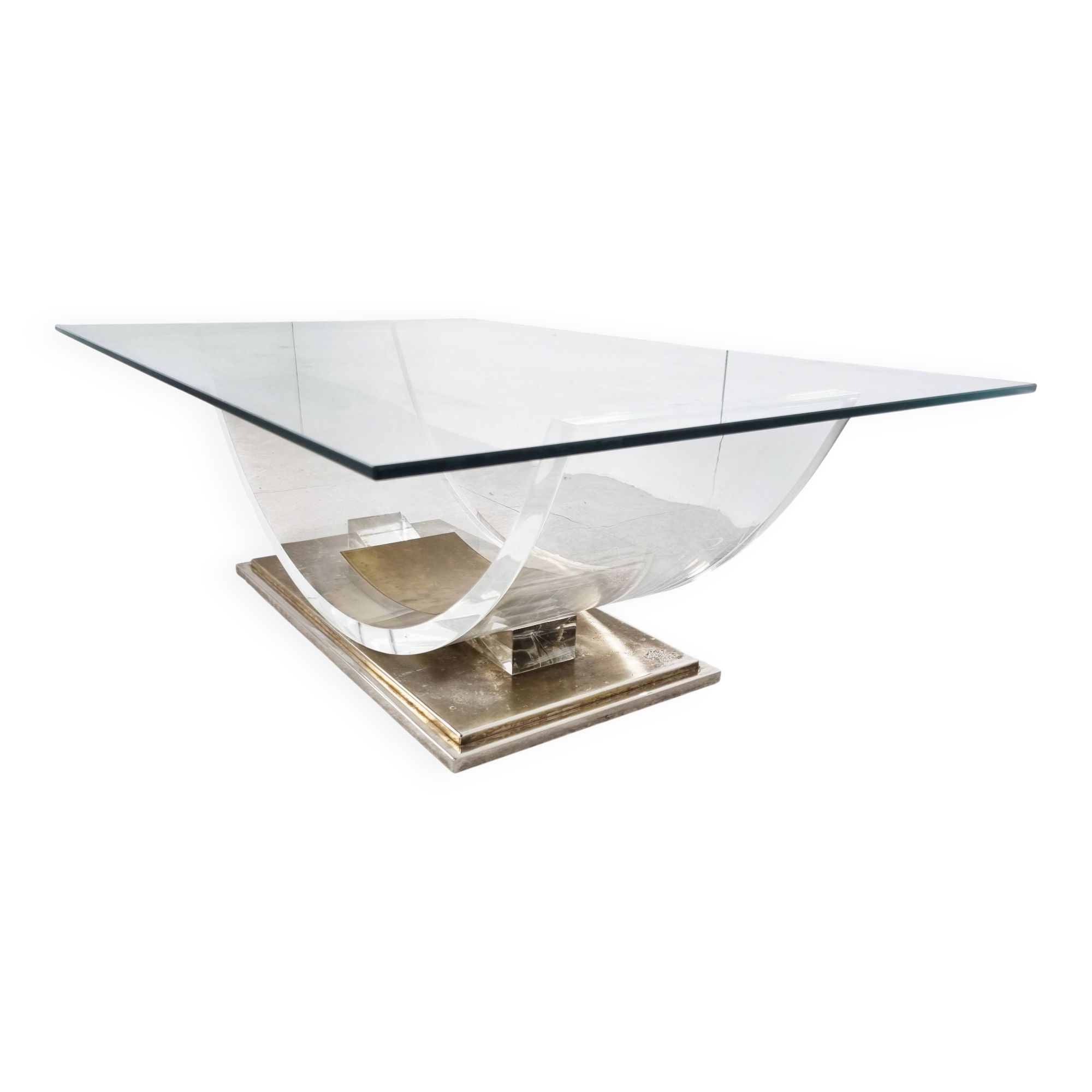 Lucite and brass arch coffee table, 1970s