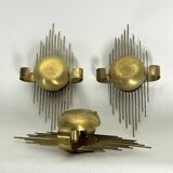 Mid-Century Set of three gilded metal sconces. Italy 1950s