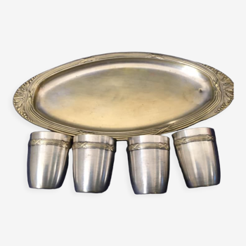 Tray and 4 brass timpani