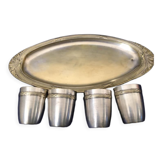 Tray and 4 brass timpani