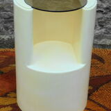 Cylindrical fiberglass bedside table from the 60s