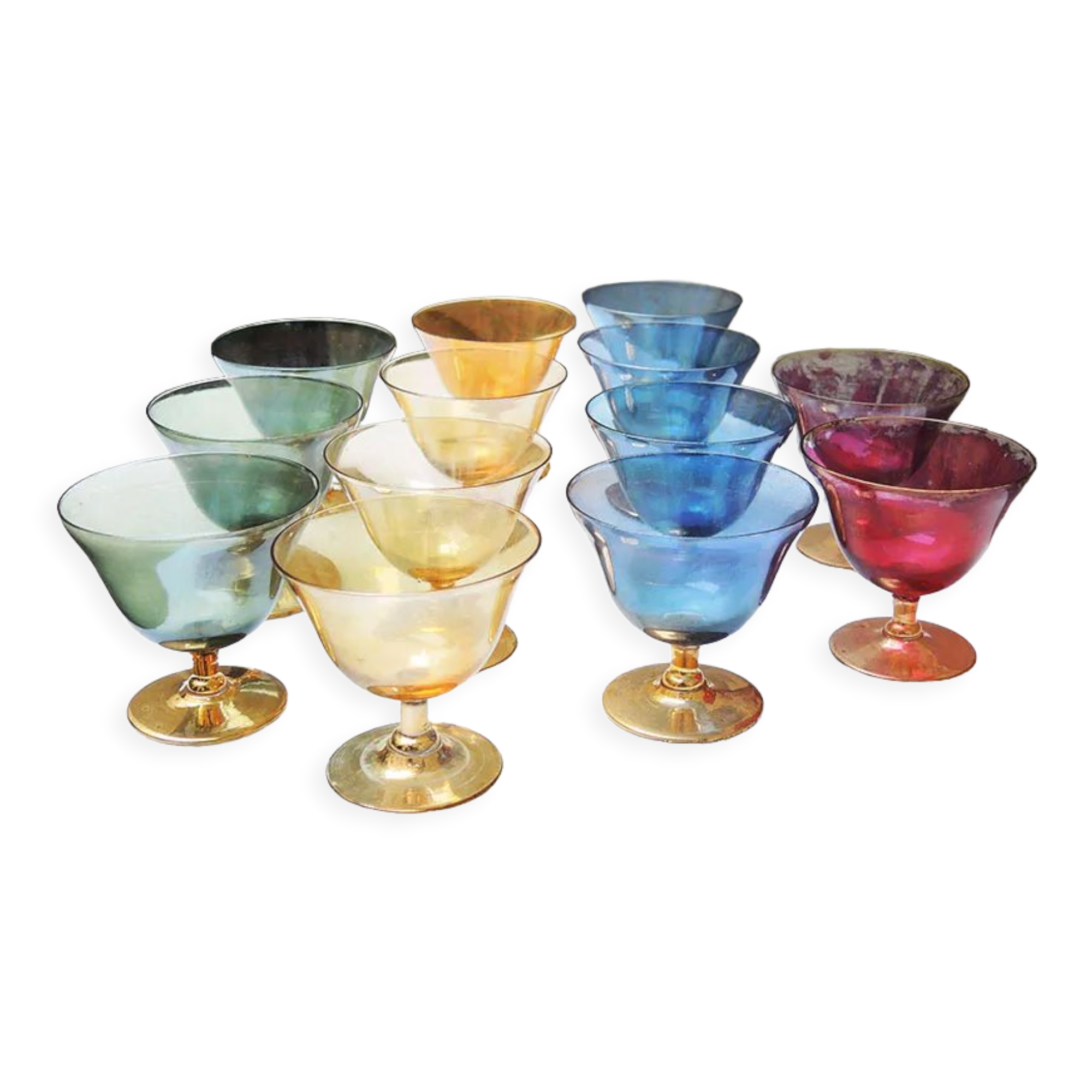LOT DE 6 verres demi boule anciens à pied apéritif digestif..petit EUR