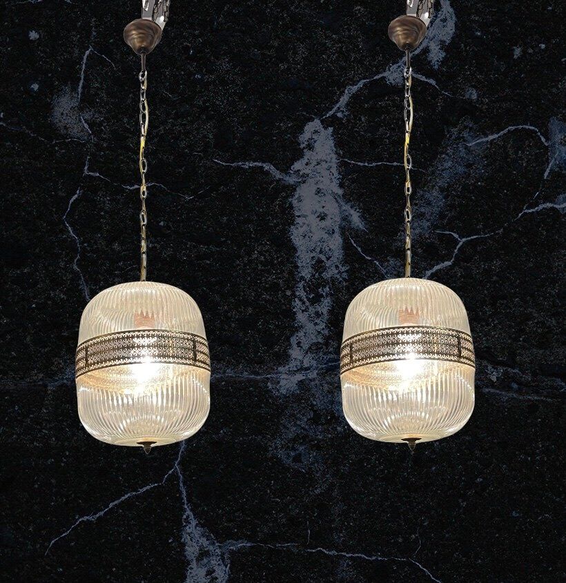 Vintage italian glass light pendant lamps, set of 2