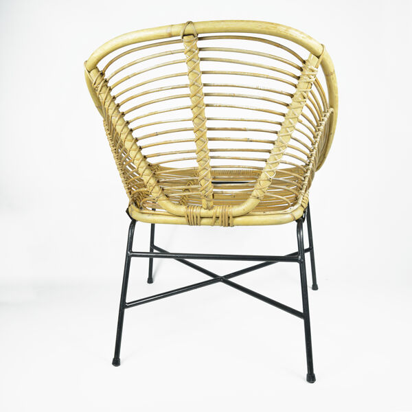 Fauteuil seau en rotin moderne scandinave des années 1960, Danemark