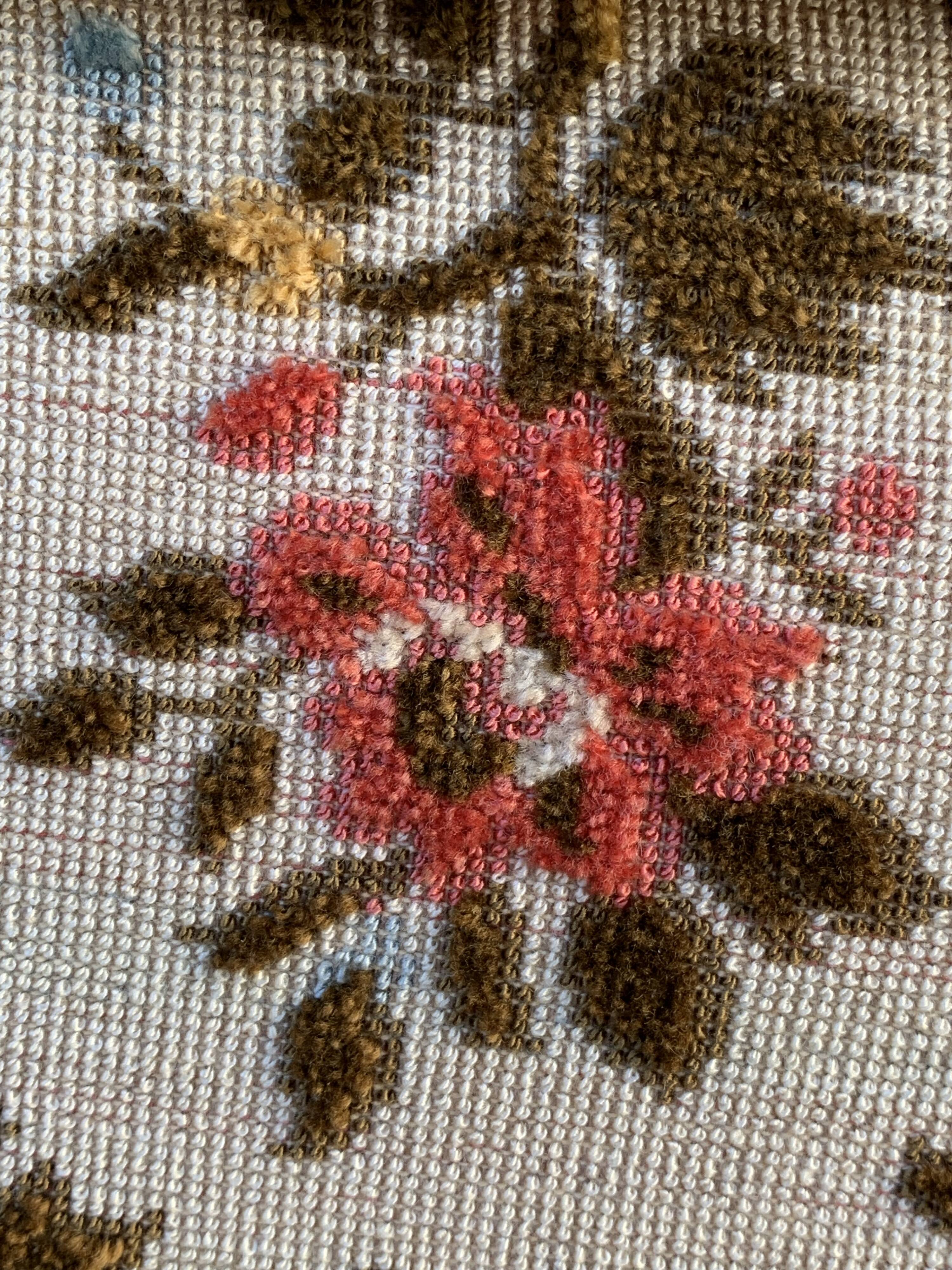 Antique Louis XV style shepherdess armchair in floral flocked fabric