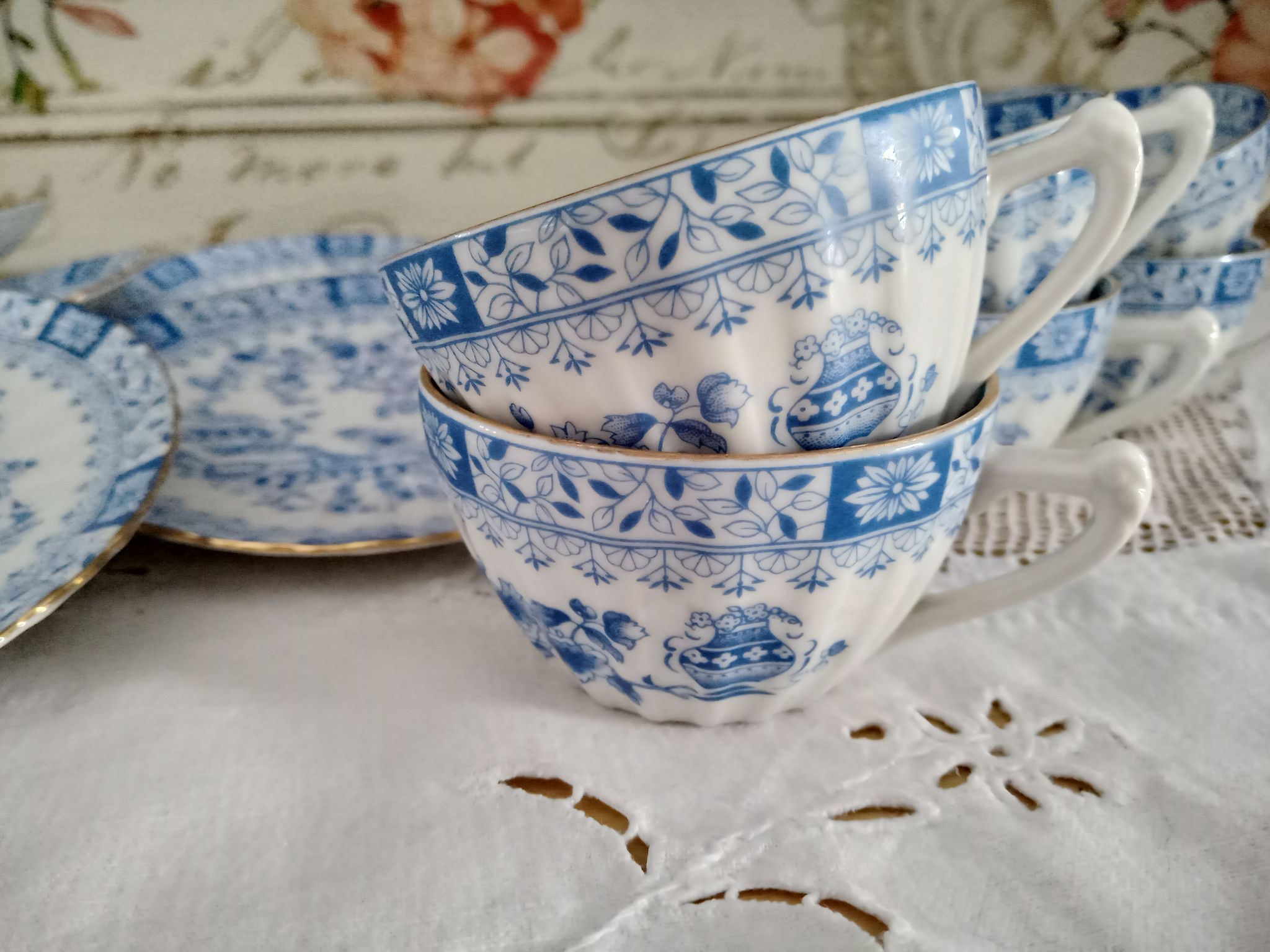 Set of 8 coffee cups and porcelain sub-cups Bavaria model China Blau