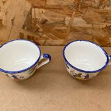 Paire ancienne tasse pornic céramique blanc bleu france vintage #b286