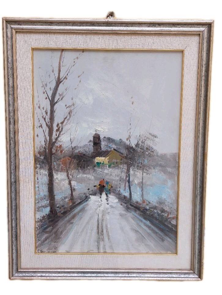 Oil painting on canvas, scene with figures, 50x70 cm, 1960s-70s, signed