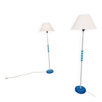 Paire de lampadaires en verre bleu de Carl Fagerlund pour Orrefors, années 1960