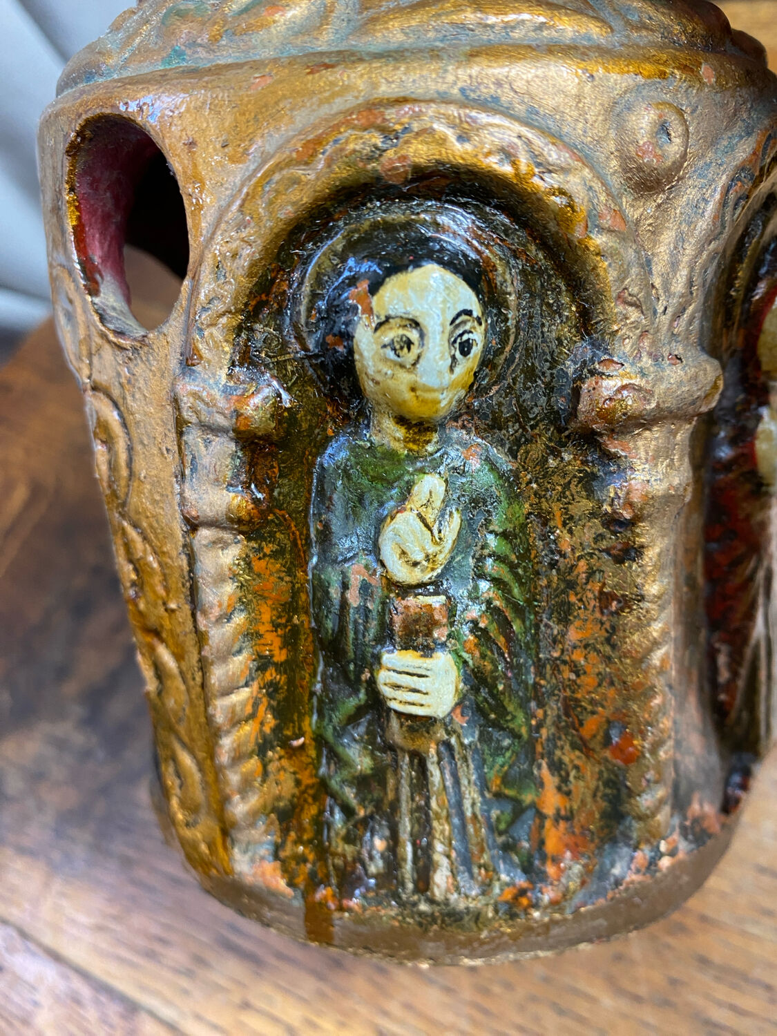 Ceramic lanterns, decorated with religious icons.