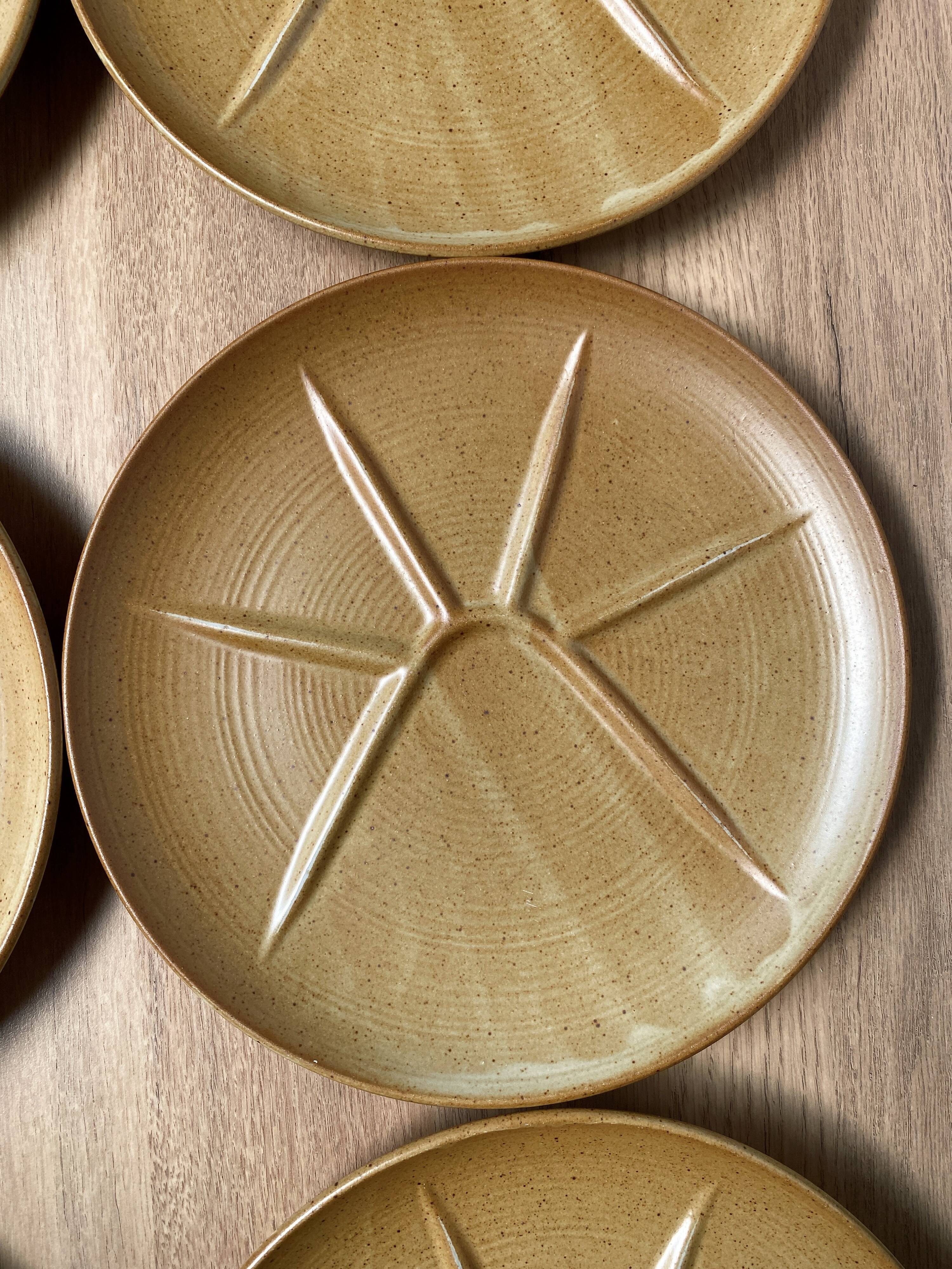 Set of 6 CNP Village stoneware fondue plates