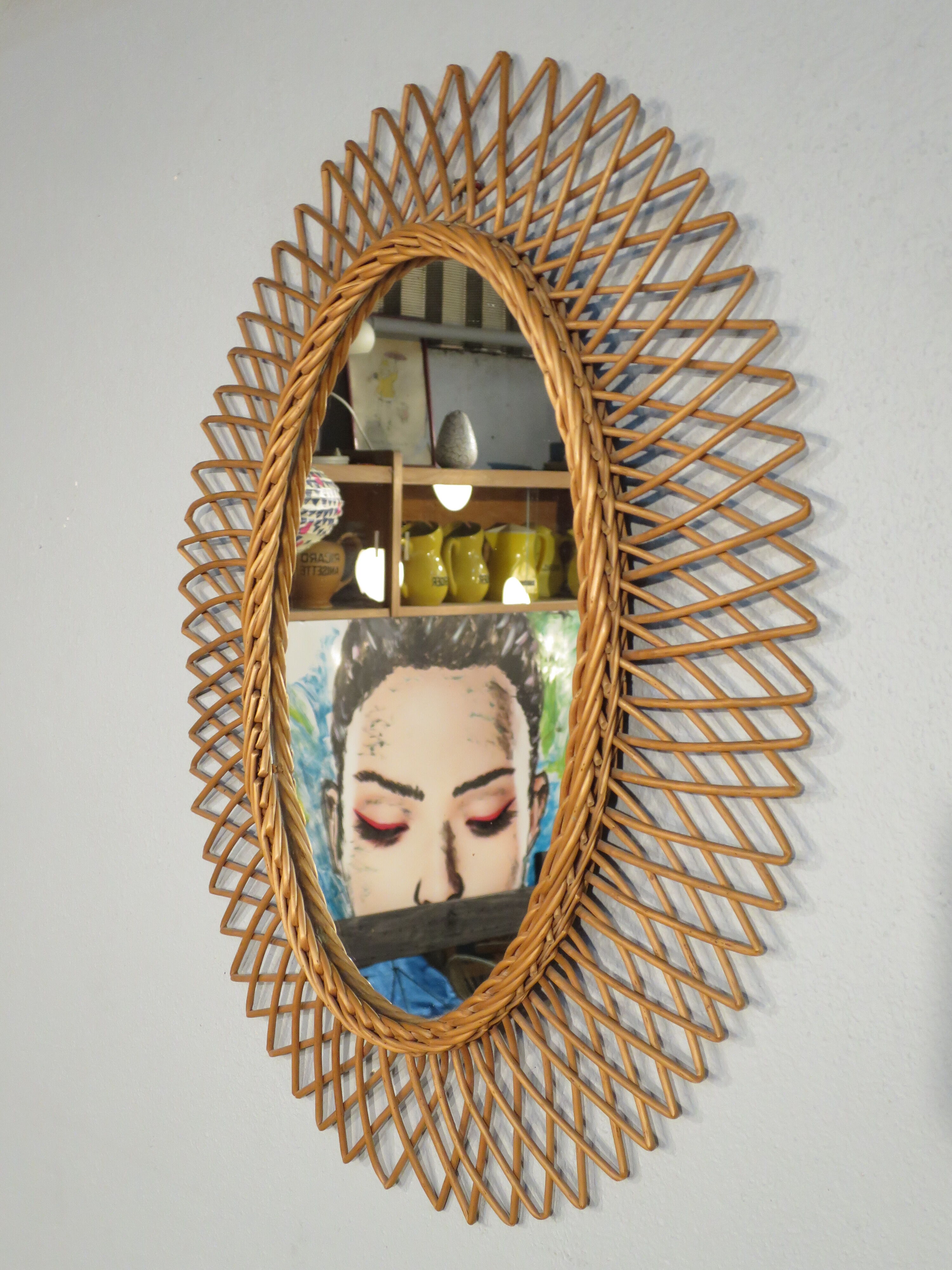 Rattan oval mirror 47x61cm