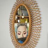 Rattan oval mirror 47x61cm