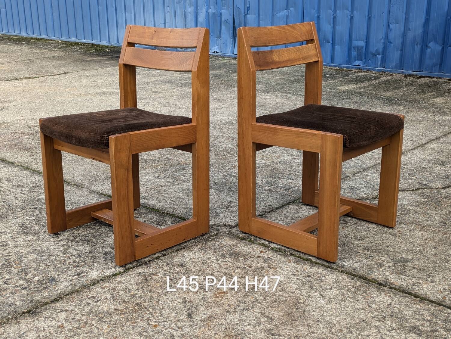 Pair of Maison Regain Elm Sled Chairs, Vintage 1960s