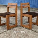 Pair of Maison Regain Elm Sled Chairs, Vintage 1960s