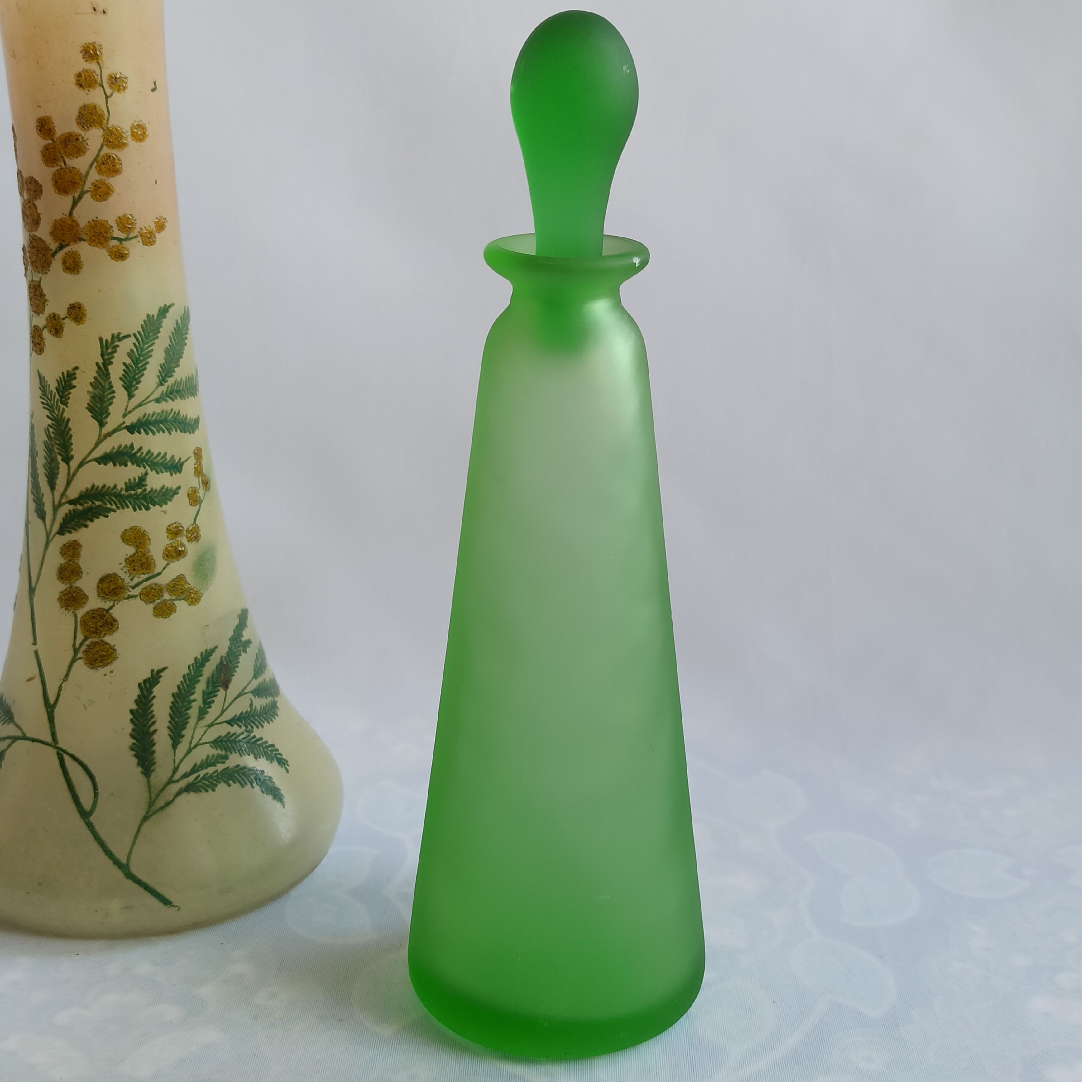 Vintage green satin blown glass bottle