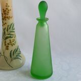Vintage green satin blown glass bottle