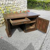 Rustic solid oak desk on leather