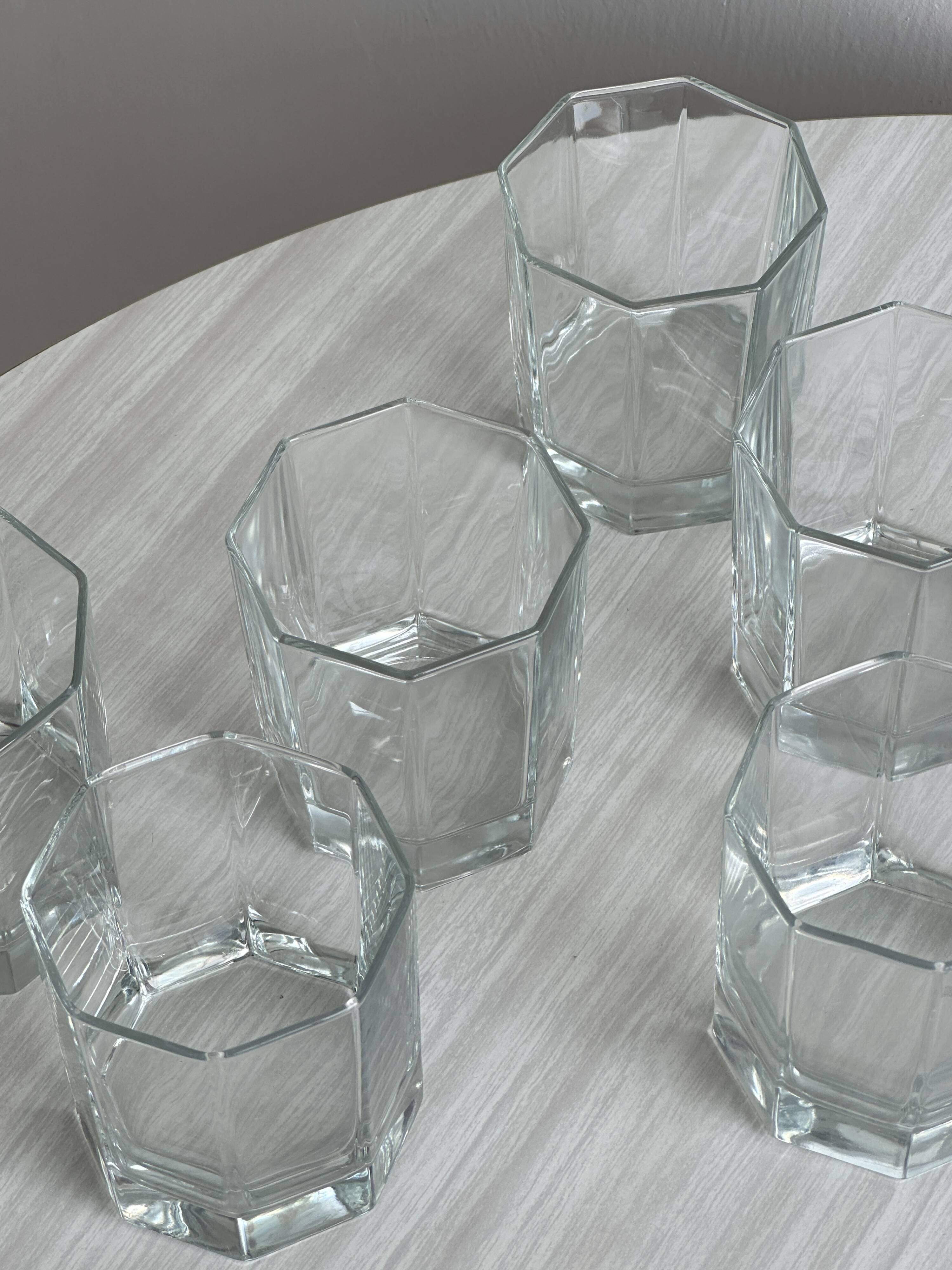 6 octagonal glasses, thick translucent glass, perfect for whiskey