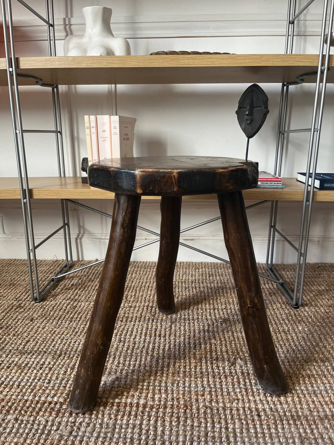 Brutalist wooden tripod stool