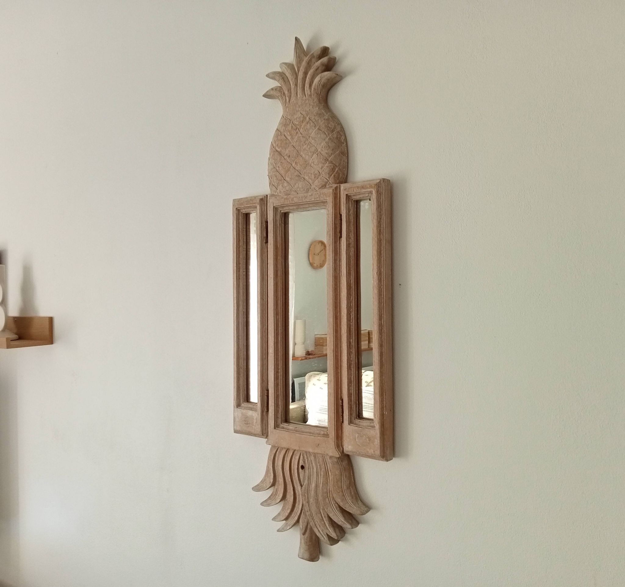 Miroir triptyque Art déco Ananas en bois sculpté