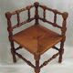 Antique French Turned Wooden Bobbin Chair with Rush Seat