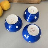 Anciens bols porcelaine Longchamp pois bleus