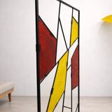 Mid-century modern geometric room divider with textured coloured glass, 1970s–1980s