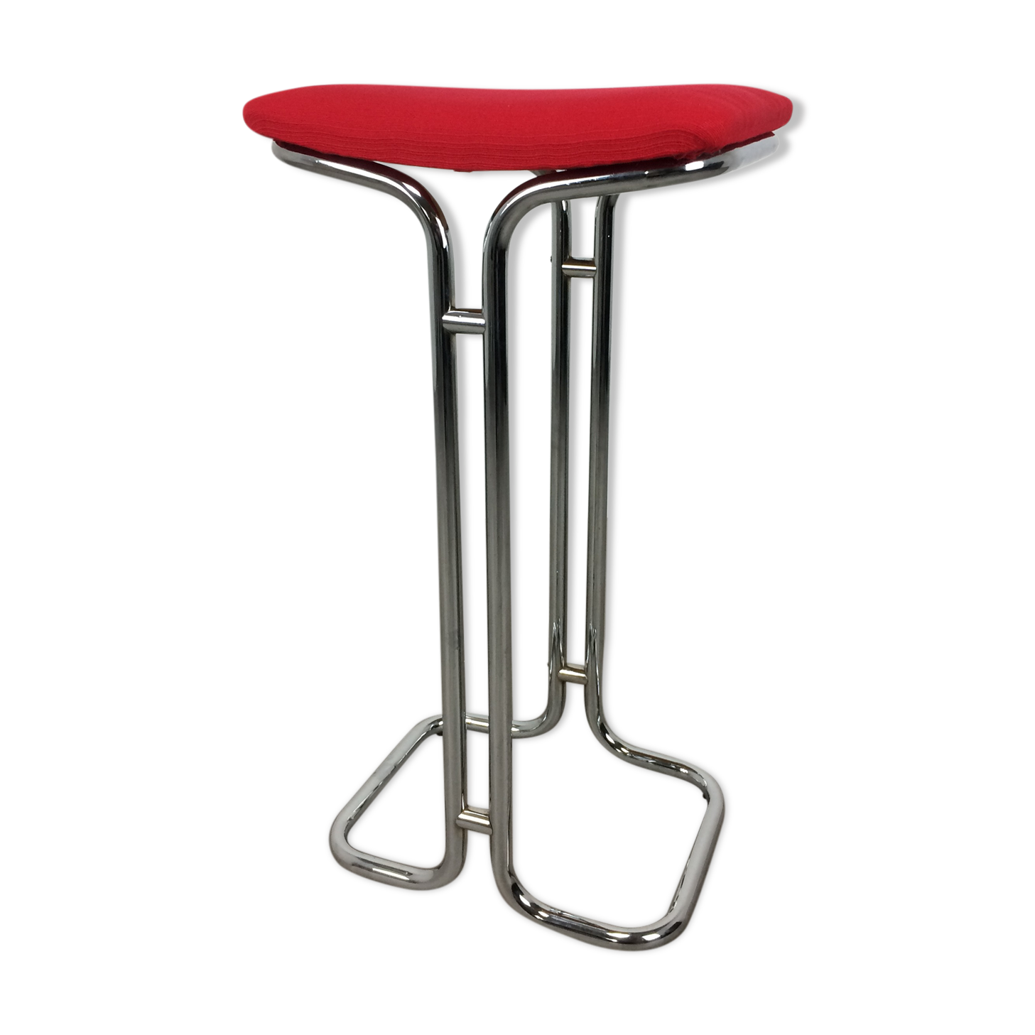 Bar stool 70's chrome and red fabric