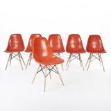 Orange Set (6) Herman Miller Original Eames DSW Dining Side Shell Chairs