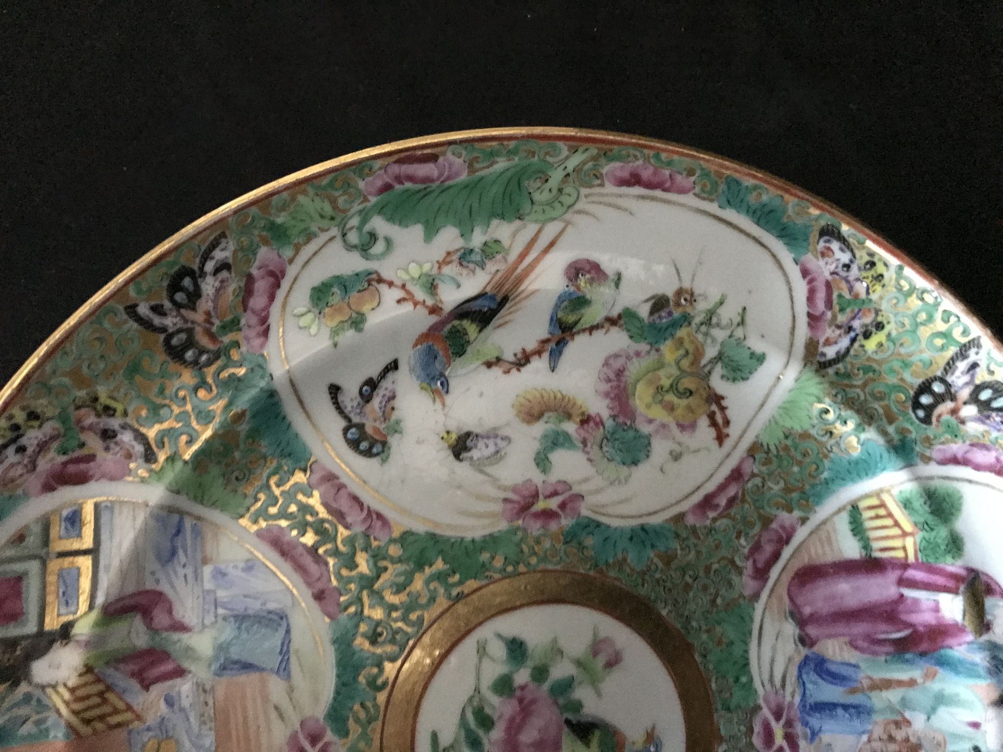 Canton porcelain plate - Character and Bird Decoration - China - 19th Century