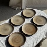Set of 6 vintage brown stoneware dessert plates D21