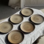 Lot de 6 assiettes à dessert vintage en grès brun