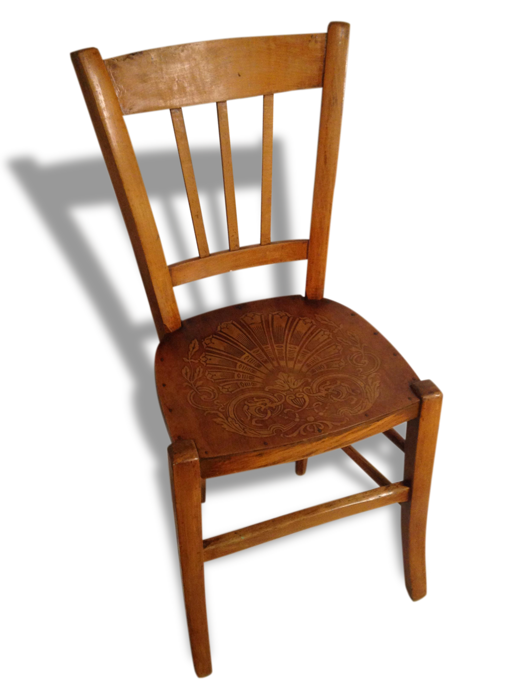 Chaise Ancienne Bistrot en Bois Brut Assise Dessin Sculpté Vintage