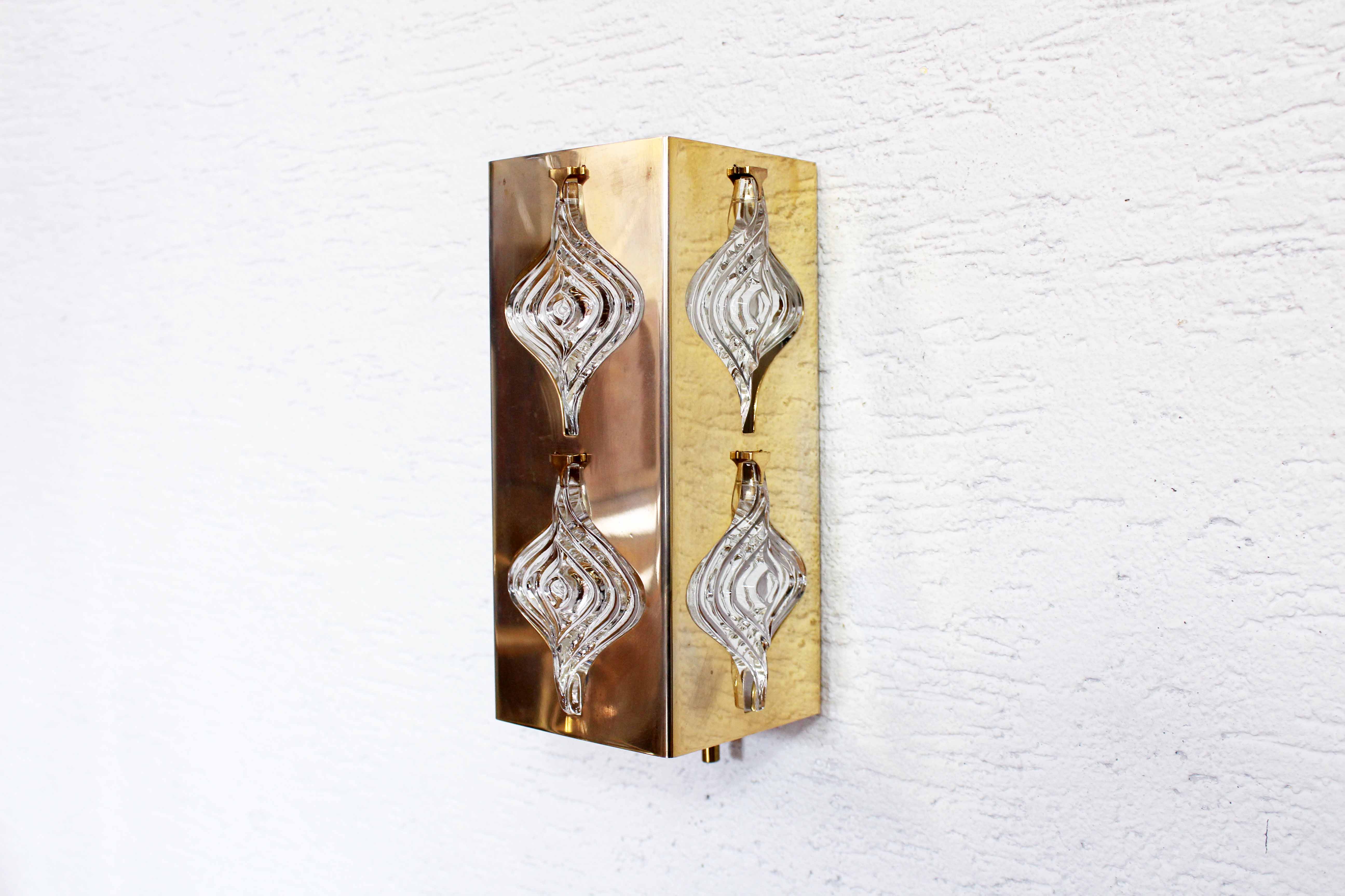 Pair of Palwa sconces in brass and crystal