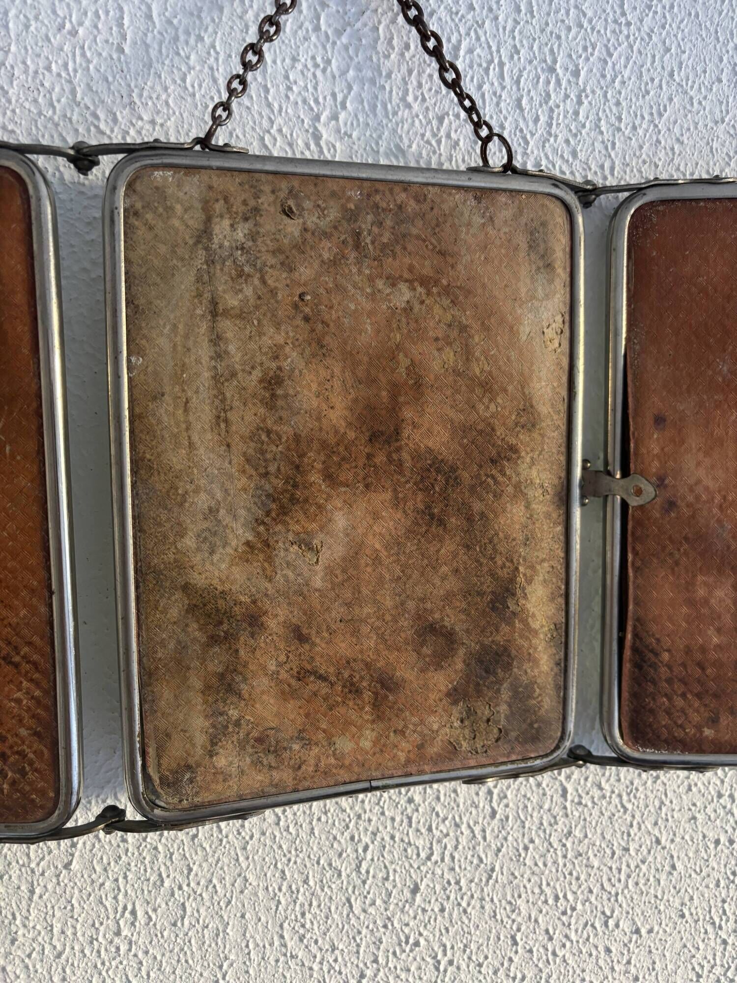 Vintage 1950 triptych mirror barber beveled crystal hairdresser - 25 x 59 cm