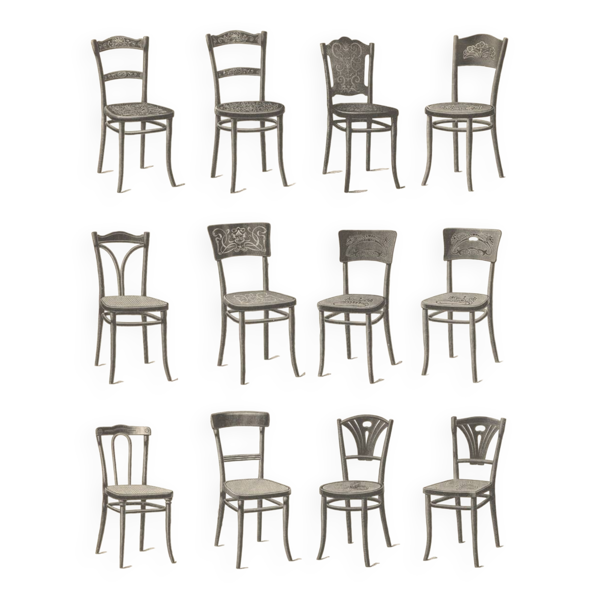 Thonet Dining Room Chairs With Webbing model 107 set of 6, early 1900s