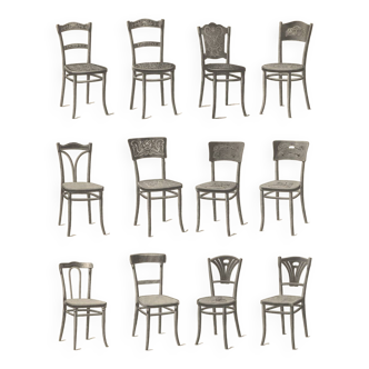 Lot de 6 chaises de salle à manger Thonet avec sangles, modèle 107, début des années 1900