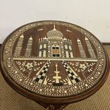 Tripod pedestal table/ side table in inlaid and carved teak