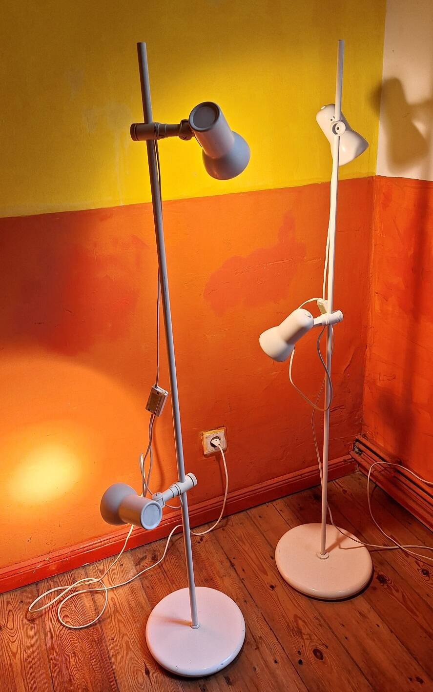 Pair of Italian multi-adjustable floor lamps with 2 spotlights, 1970s