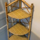 Large corner shelf on feet, rattan and wicker. Vintage