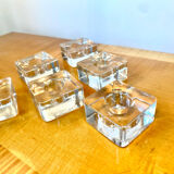 Set of 6 square molded glass candle holders