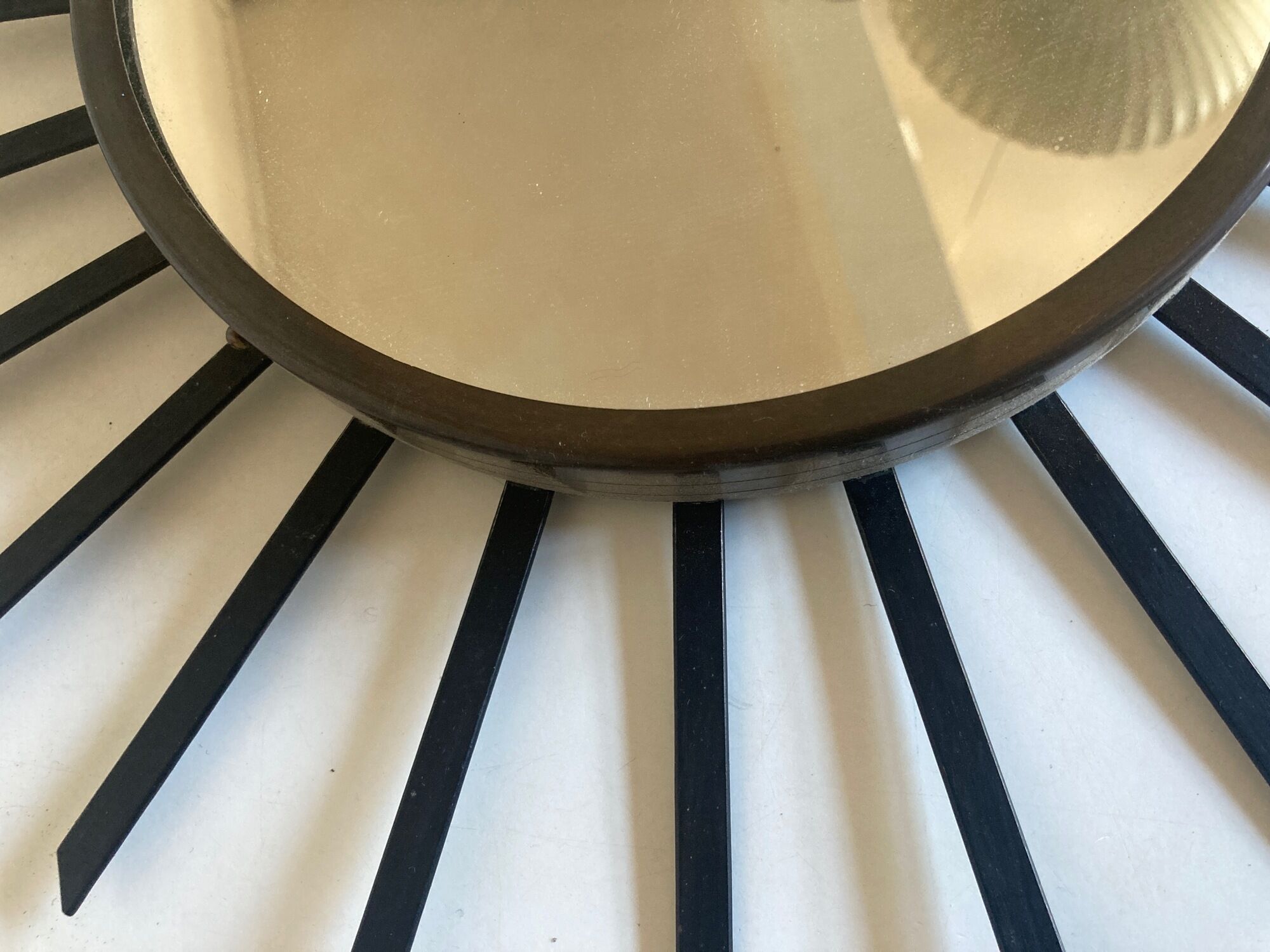 Sun mirror 1960 in patinated brass and black rays 50cm