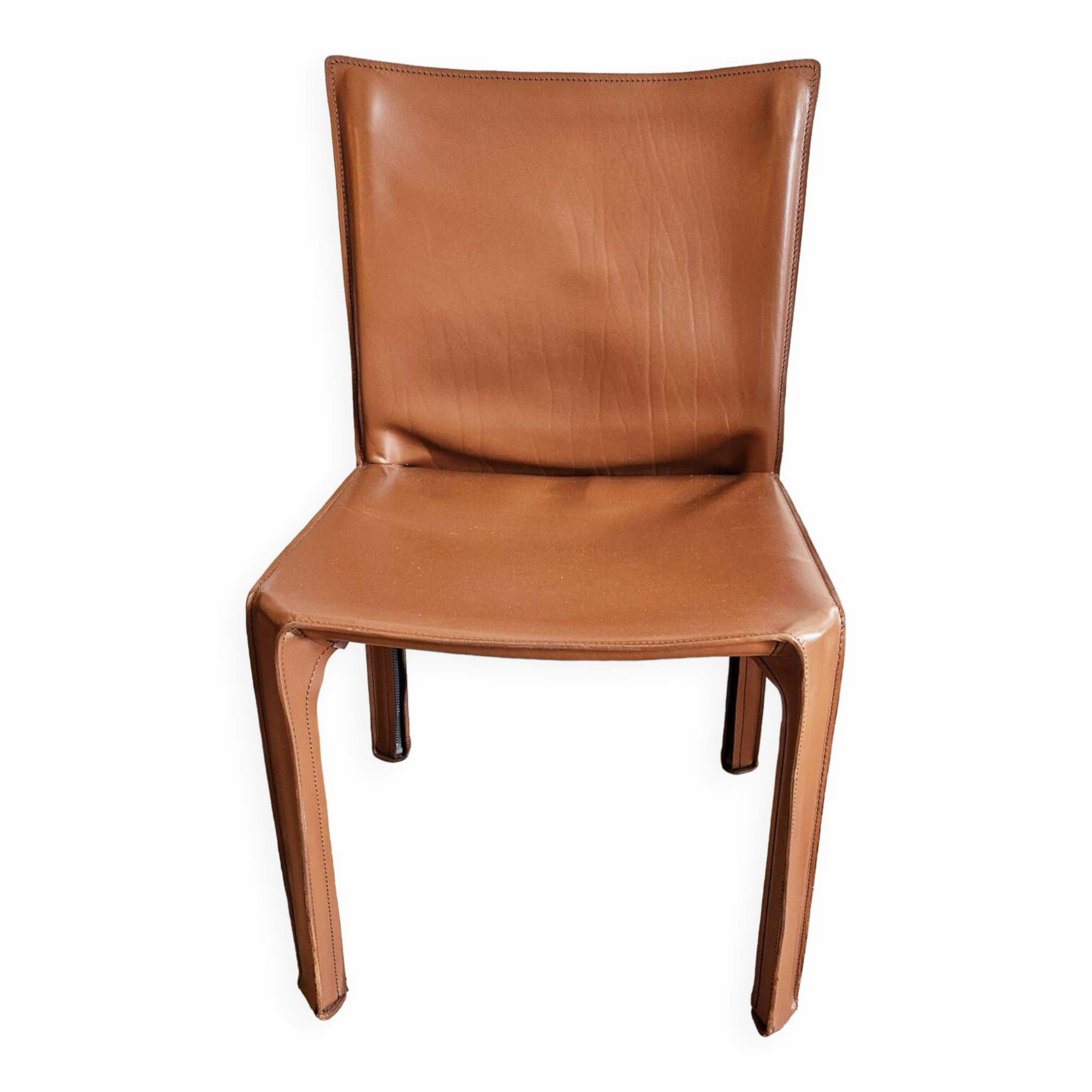 Bellini style brown leather zipped chair, Italian design