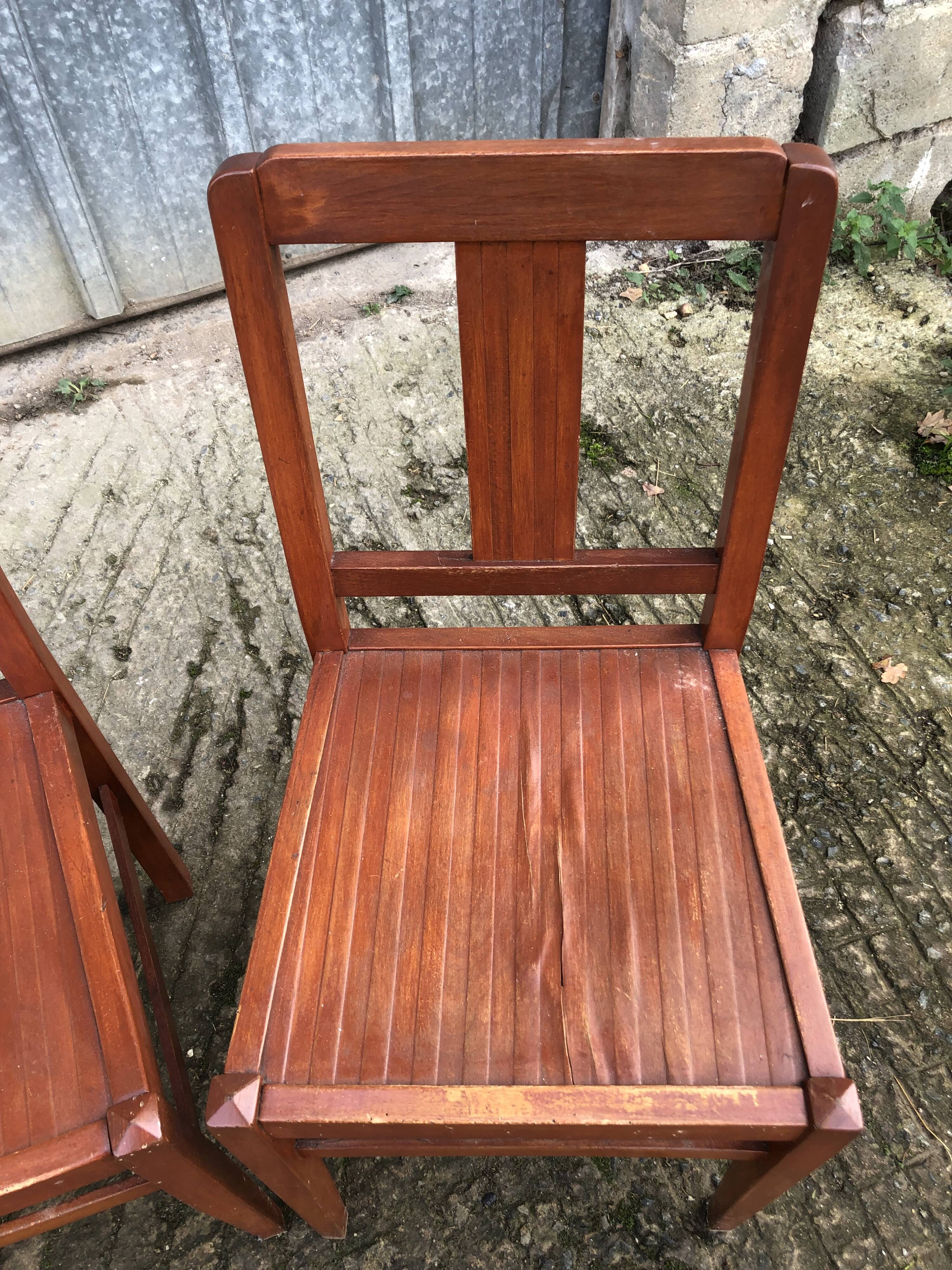 6 René Gabriel chairs from the reconstruction period in beech and plywood.
