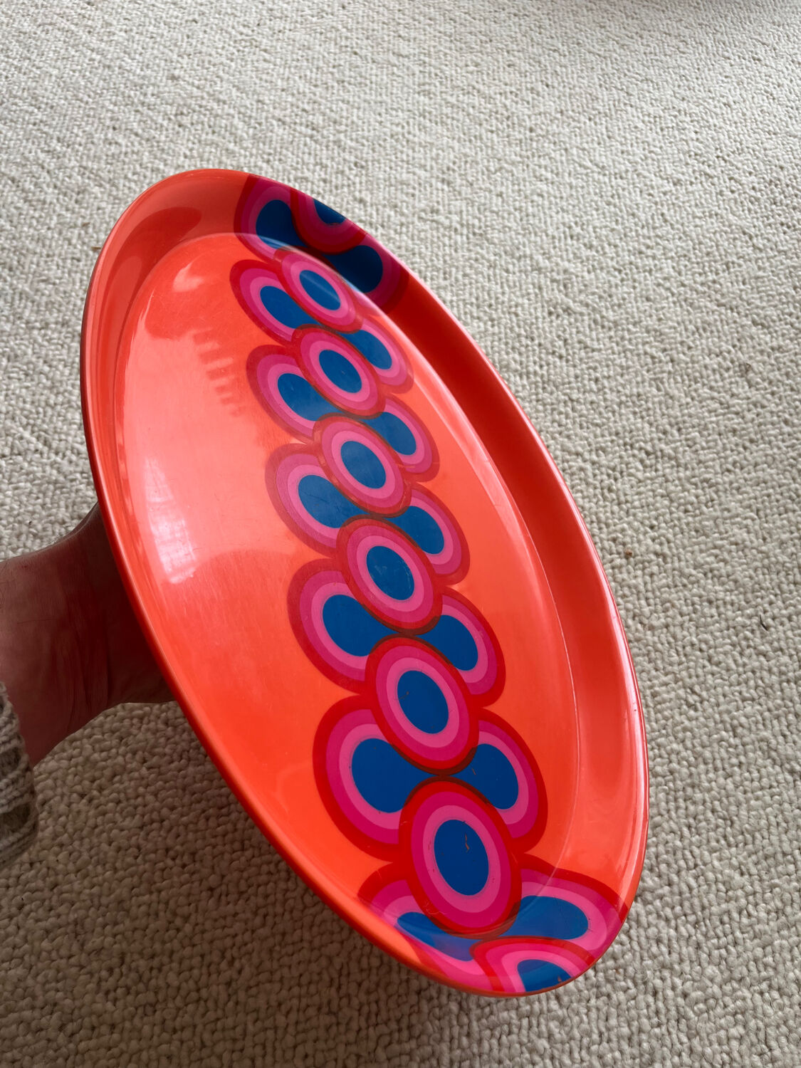 Guzzini orange plate, Ornella Noorda, 1970 design