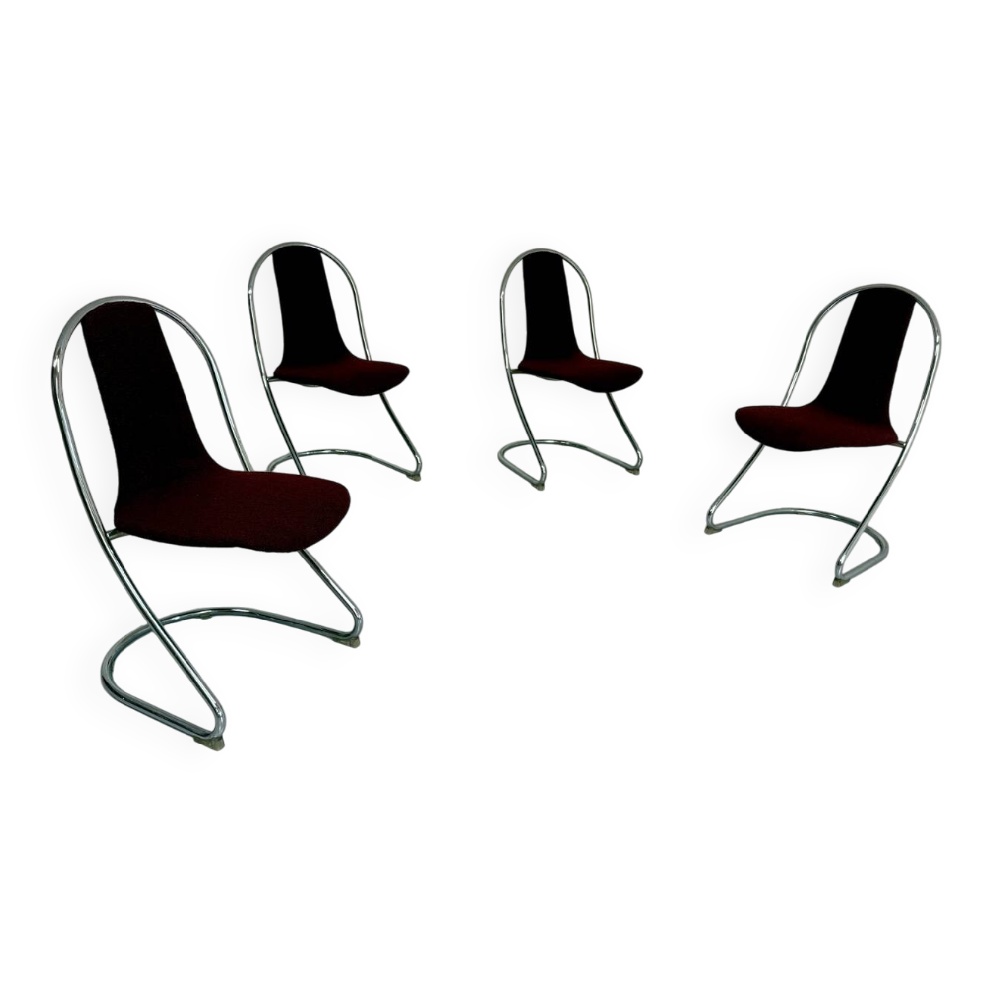 Set of 4 tubular chairs, Italian design, 70s vintage, Cantilever