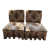 Lot de 2 chaises sans accoudoirs style vintage, tissu fleuri et jupe